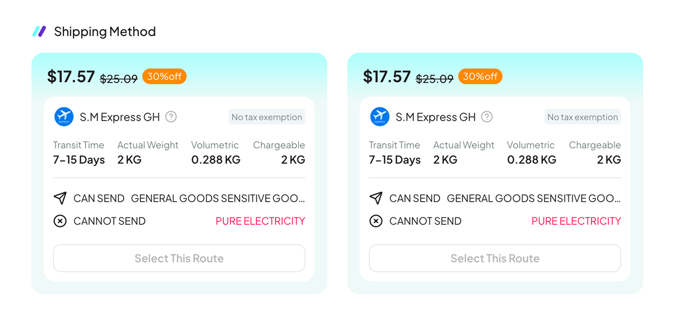 Pikobuy guide step showing route selection, parcel submission and international shipping payment